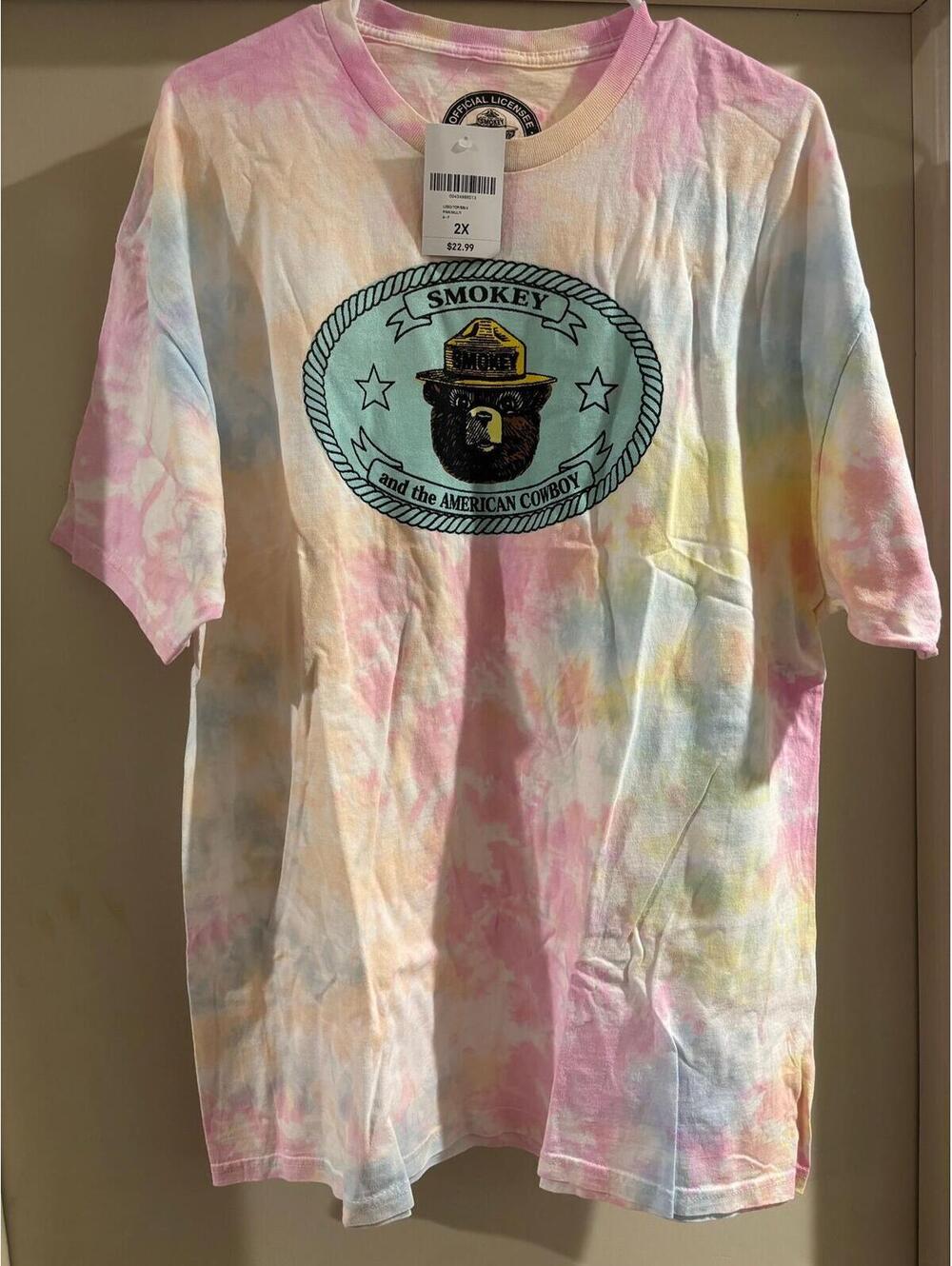 Smokey Bear Graphic Tee 1XL Tie Dye Pastel Western Cowboy Shirt